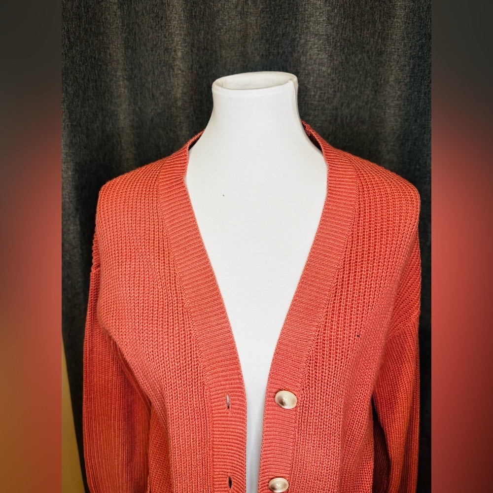 LOFT Petites Coral Button-Front Knit Cardigan Sweater | Size SP - Picture 4 of 11
